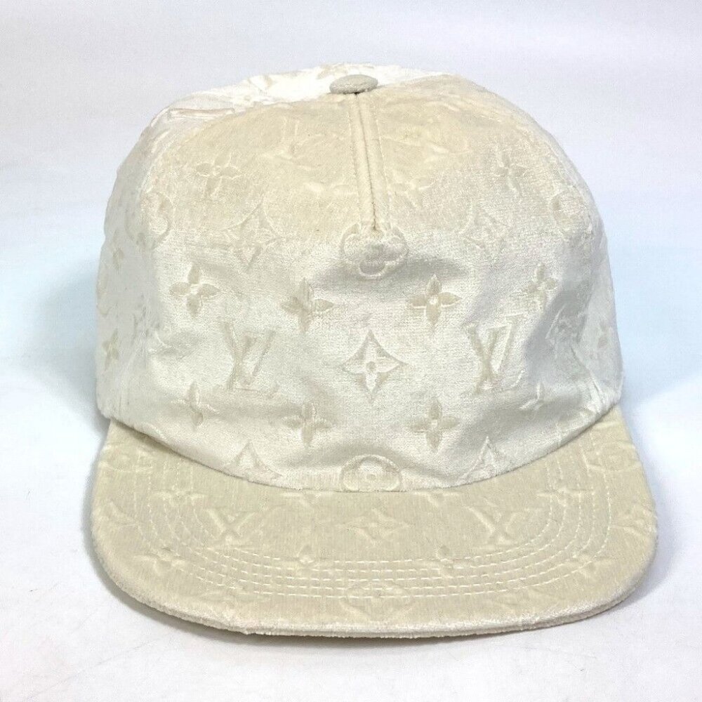 LOUIS VUITTON MP3421 Monogram newsboy velvet hat cap polyester White - Picture 2 of 15